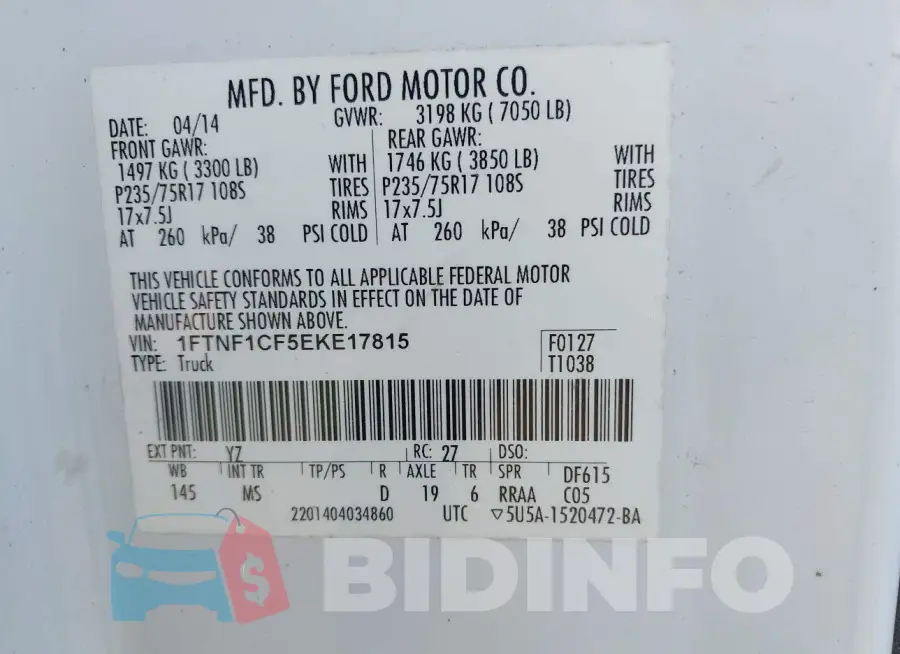 1FTNF1CF5EKE17815 Photo# 9