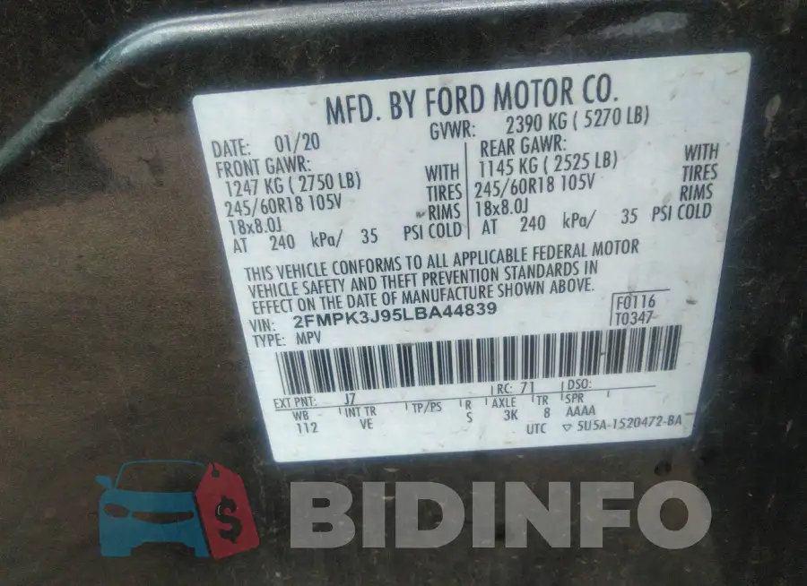 2FMPK3J95LBA44839 Photo# 9