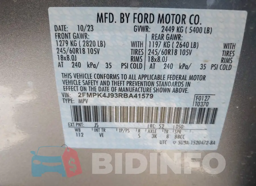 2FMPK4J93RBA41579 Photo# 9