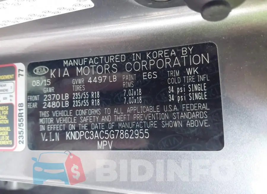 KNDPC3AC5G7862955 Photo# 9