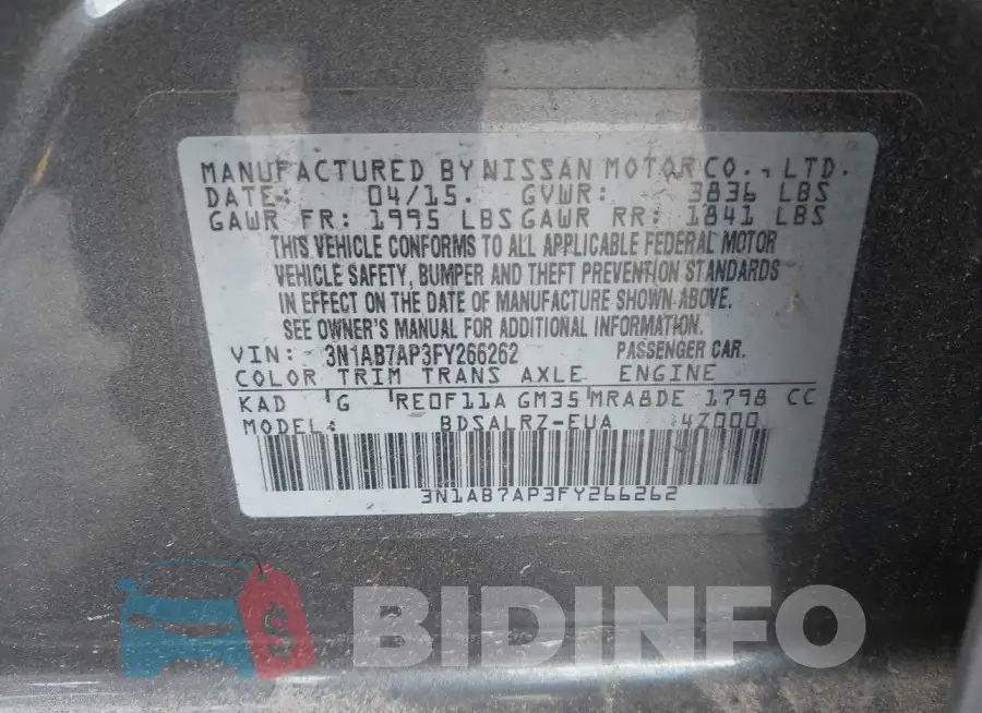 3N1AB7AP3FY266262 Photo# 9
