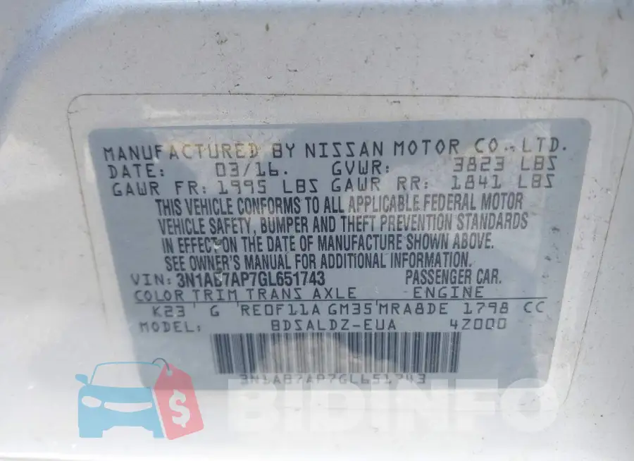 3N1AB7AP7GL651743 Photo# 9