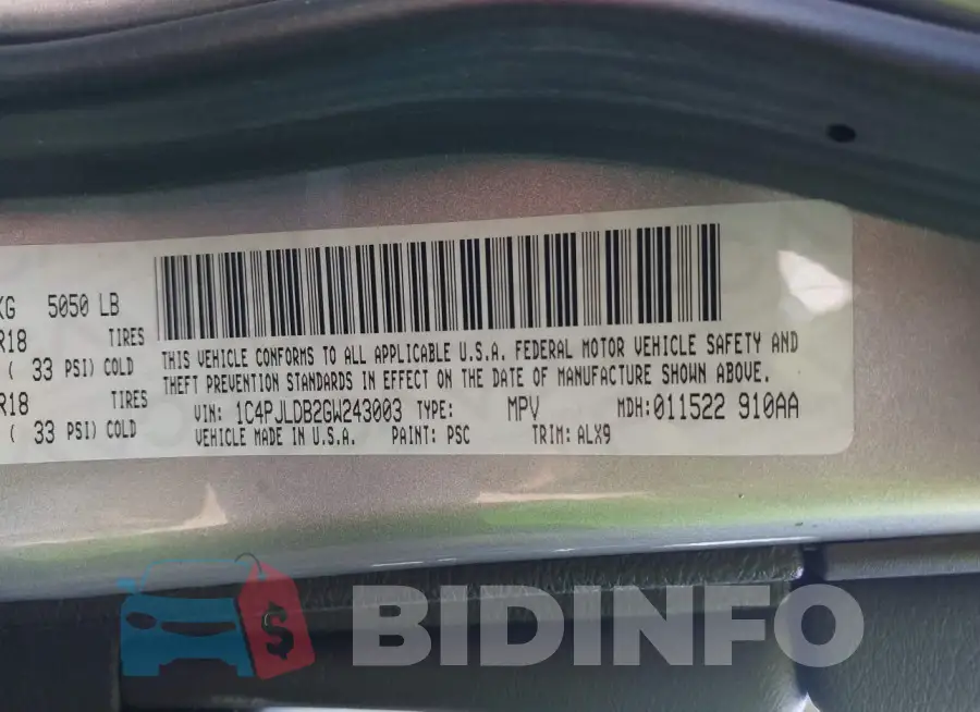 1C4PJLDB2GW243003 Photo# 9