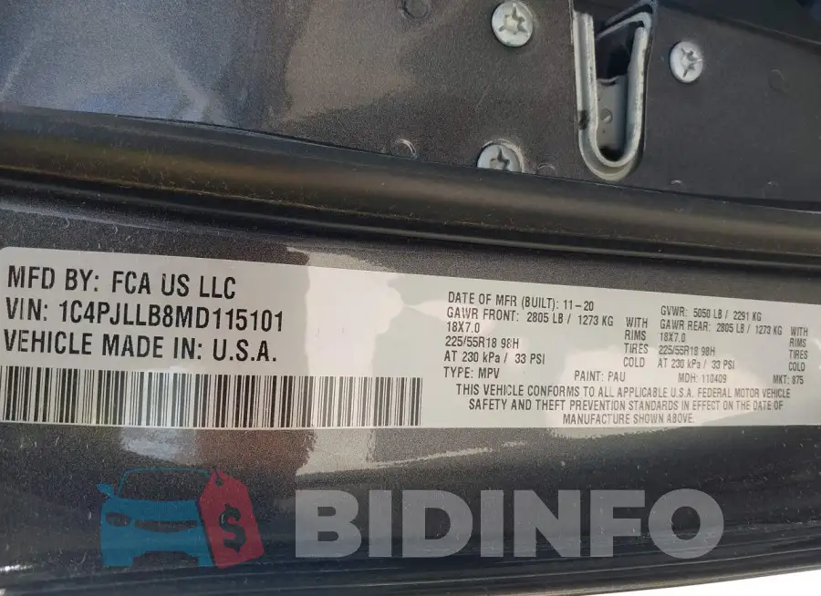 1C4PJLLB8MD115101 Photo# 9