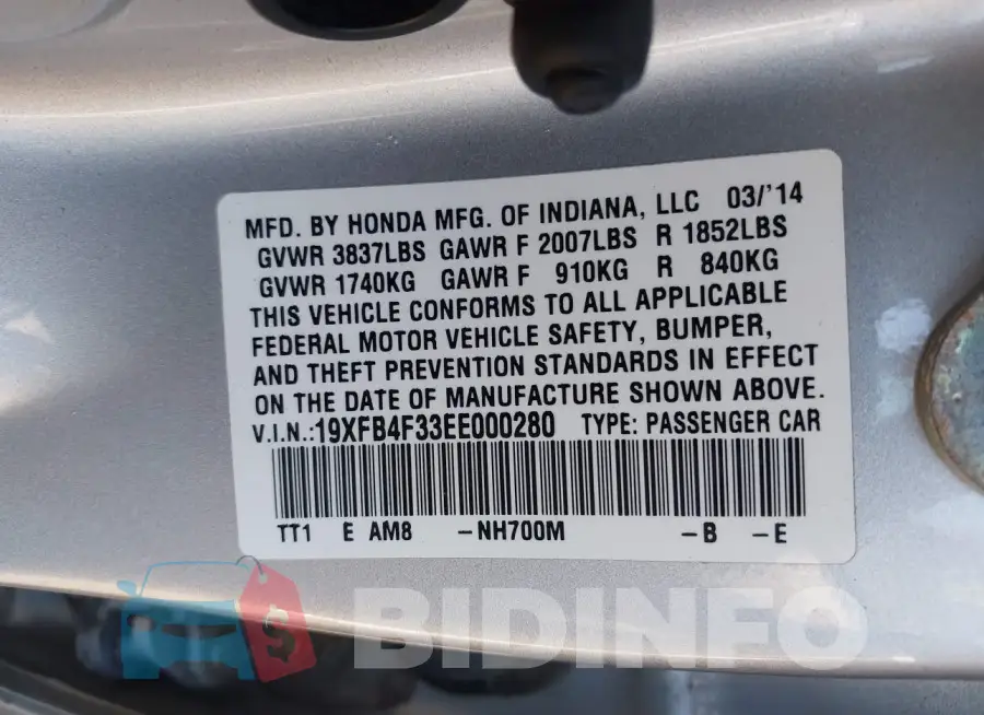 19XFB4F33EE000280 Photo# 9