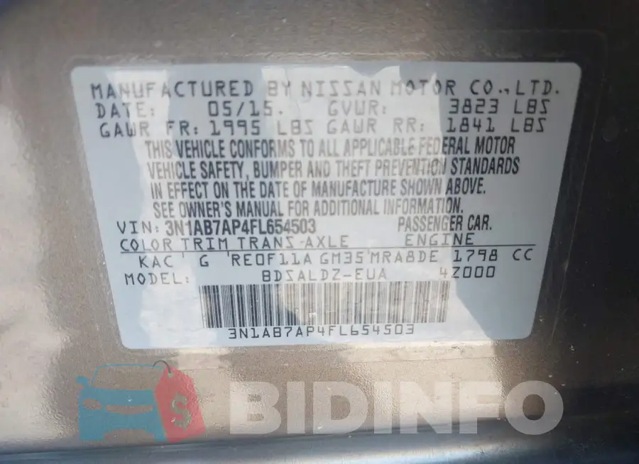 3N1AB7AP4FL654503 Photo# 9