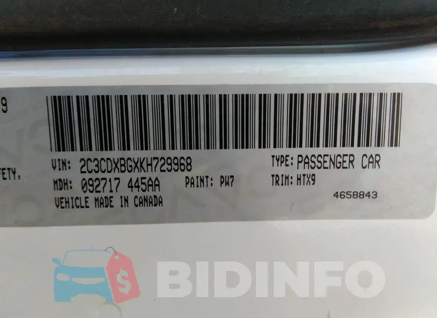 2C3CDXBGXKH729968 Photo# 9