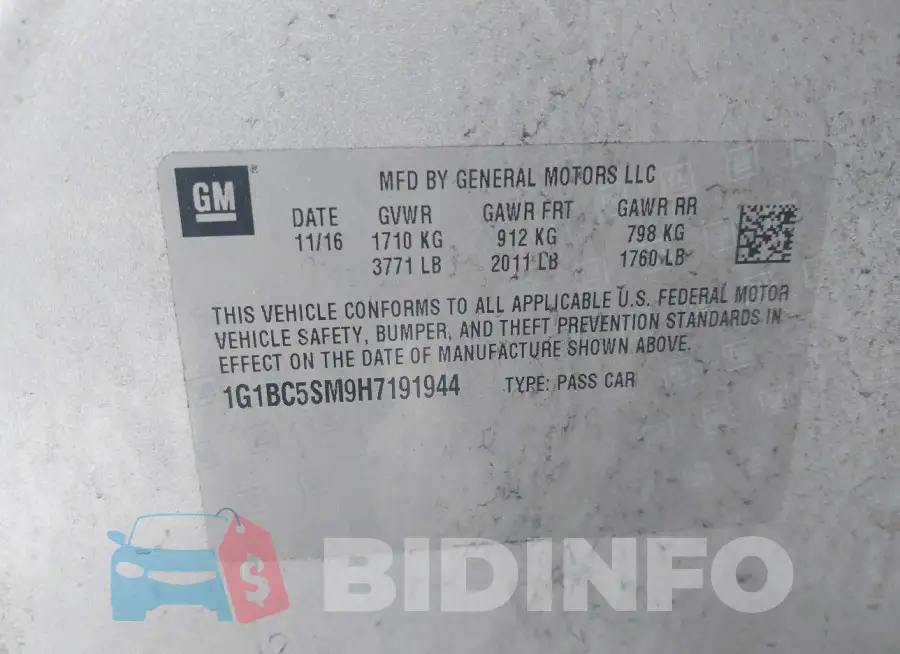 1G1BC5SM9H7191944 Photo# 9
