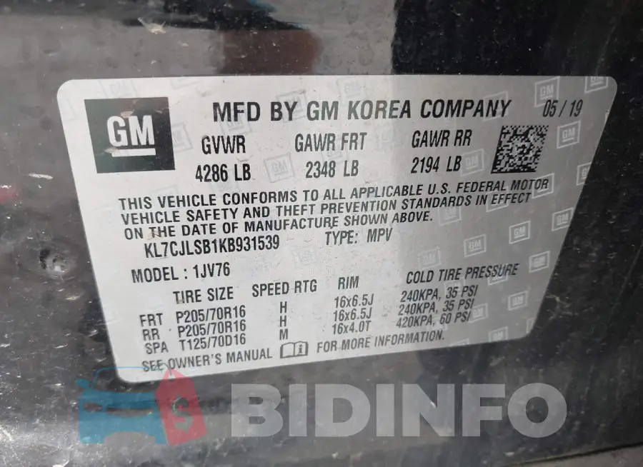 KL7CJLSB1KB931539 Photo# 9