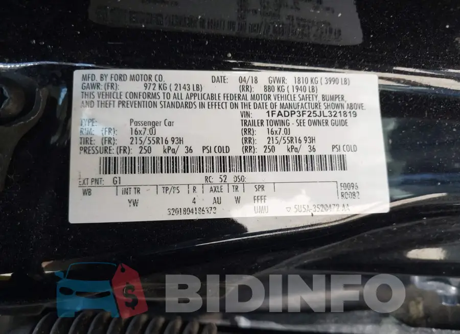 1FADP3F25JL321819 Photo# 9