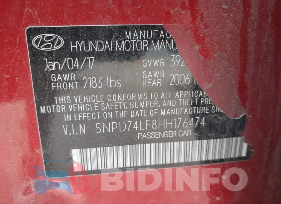 5NPD74LF8HH176474 Photo# 9