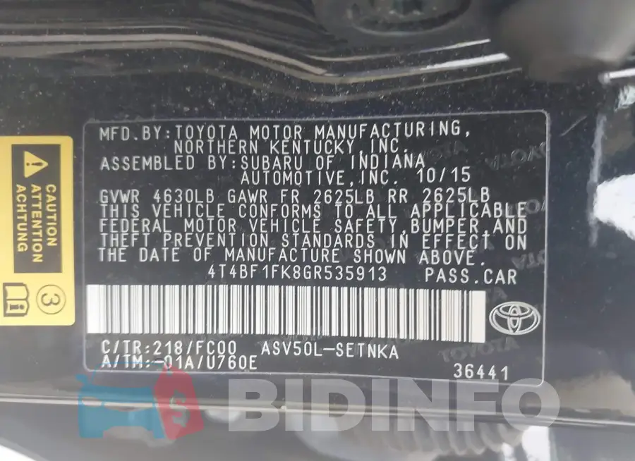 4T4BF1FK8GR535913 Photo# 9
