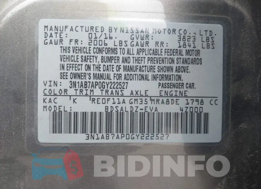 3N1AB7AP0GY222527 Photo# 9