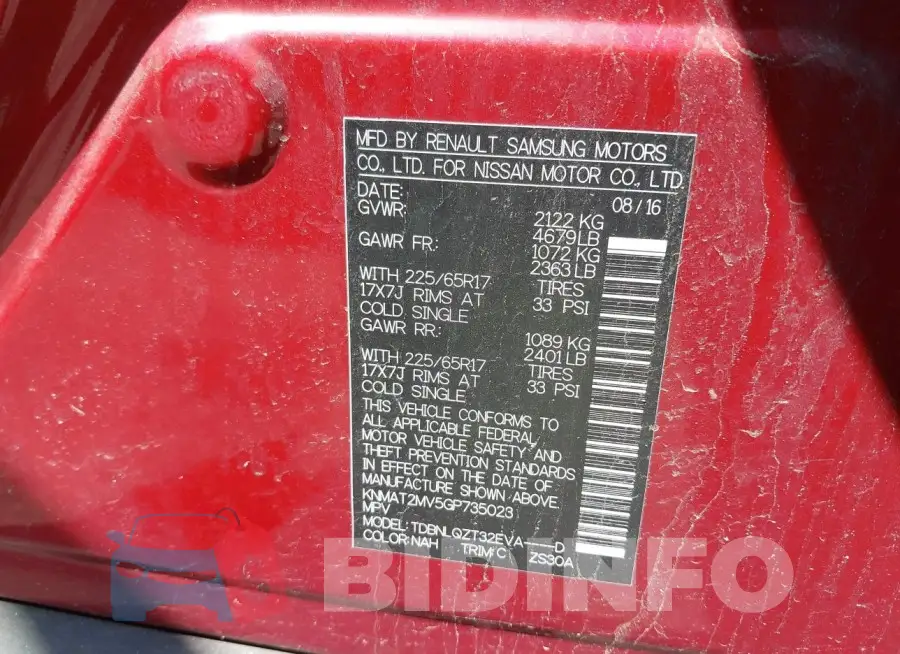 KNMAT2MV5GP735023 Photo# 9