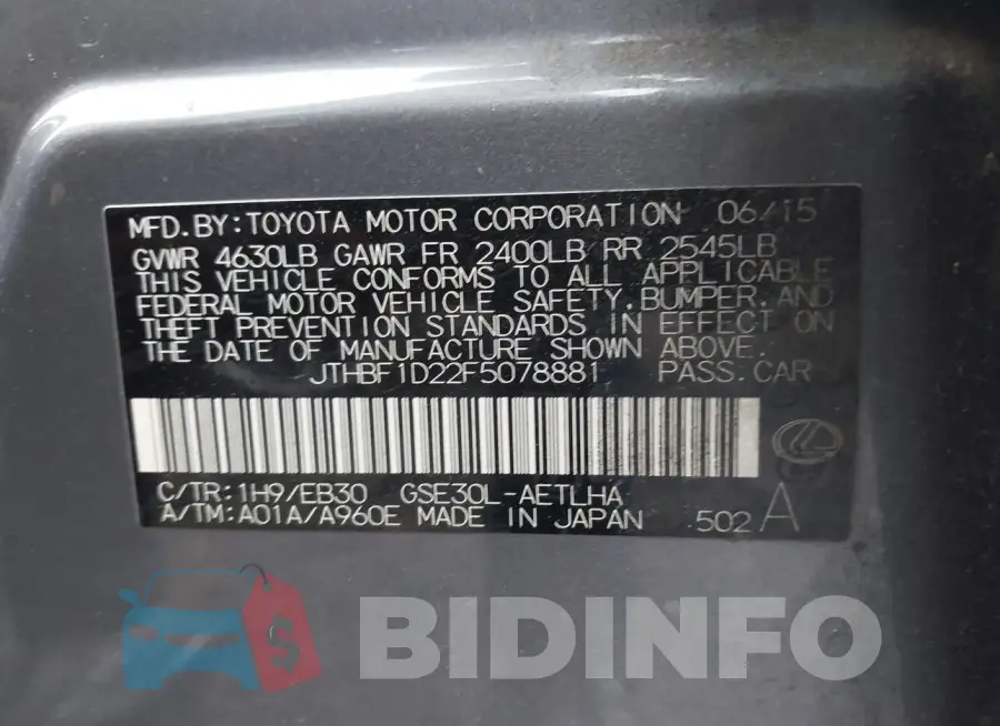 JTHBF1D22F5078881 Photo# 9