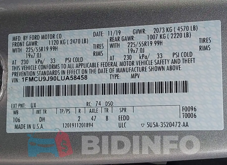 1FMCU9J90LUA58458 Photo# 9