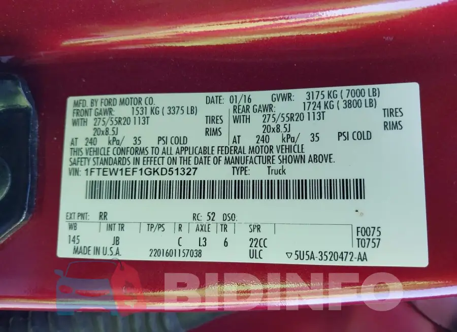 1FTEW1EF1GKD51327 Photo# 9