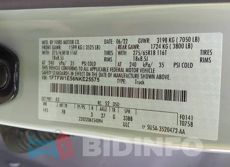 1FTFW1E56NKE25575 Photo# 9
