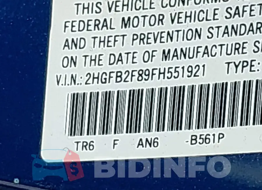 2HGFB2F89FH551921 Photo# 9