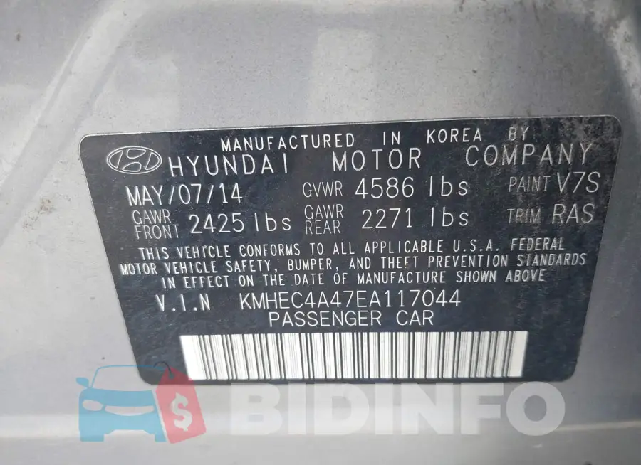 KMHEC4A47EA117044 Photo# 9