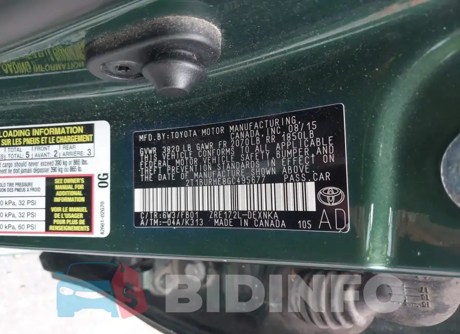 2T1BURHE8GC495677 Photo# 9