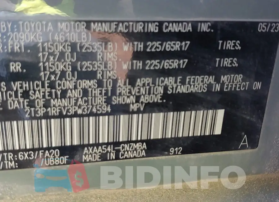 2T3P1RFV3PW374594 Photo# 9