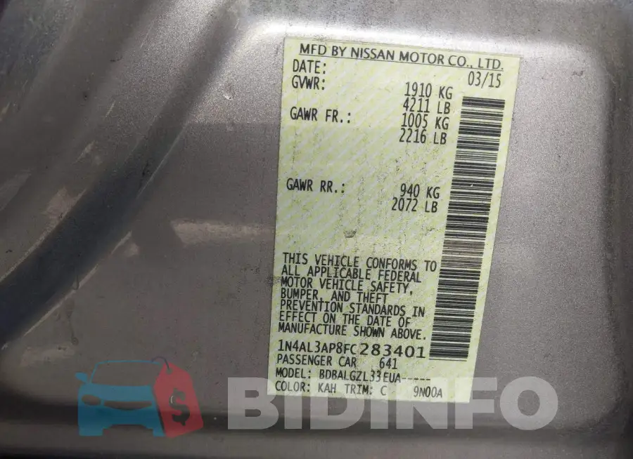 1N4AL3AP8FC283401 Photo# 9