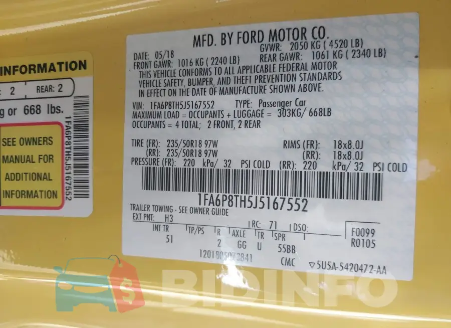 1FA6P8TH5J5167552 Photo# 9
