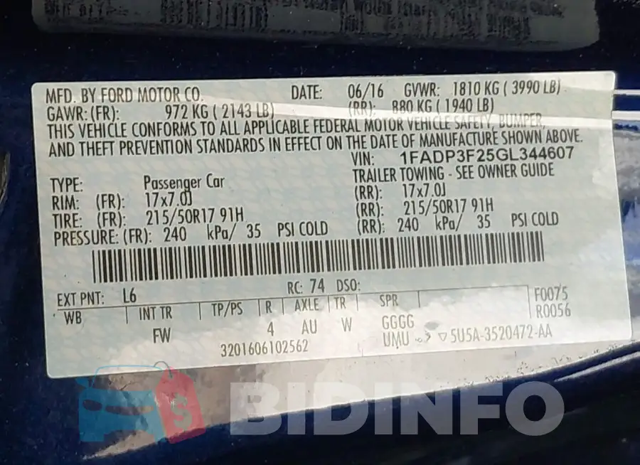 1FADP3F25GL344607 Photo# 9