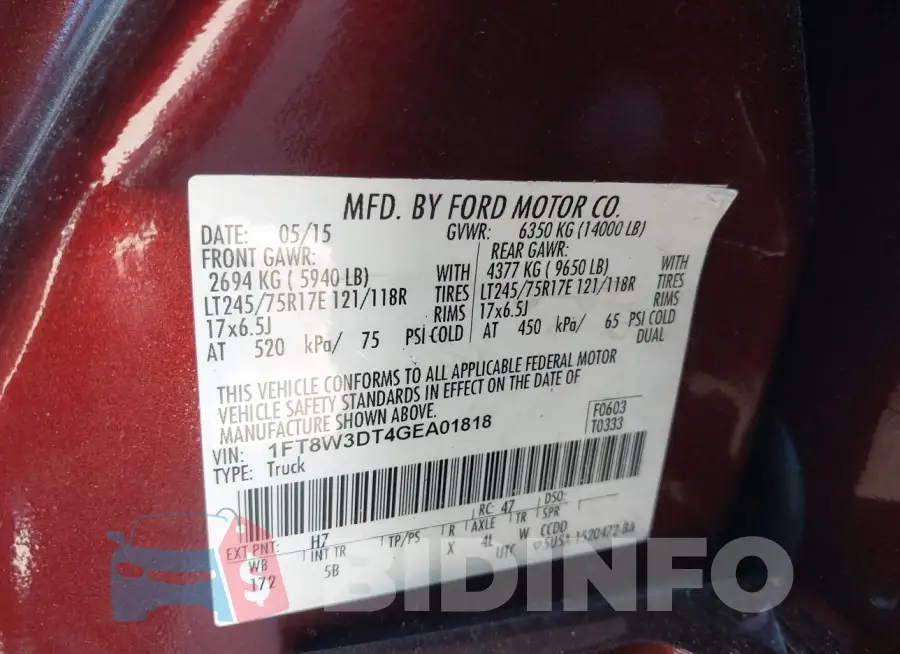 1FT8W3DT4GEA01818 Photo# 8