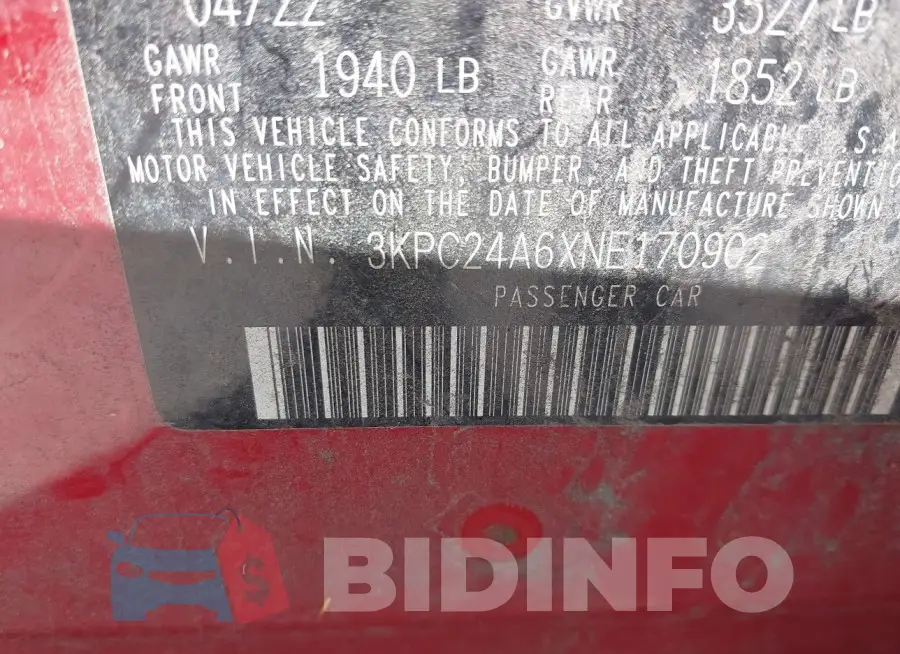 3KPC24A6XNE170902 Photo# 9
