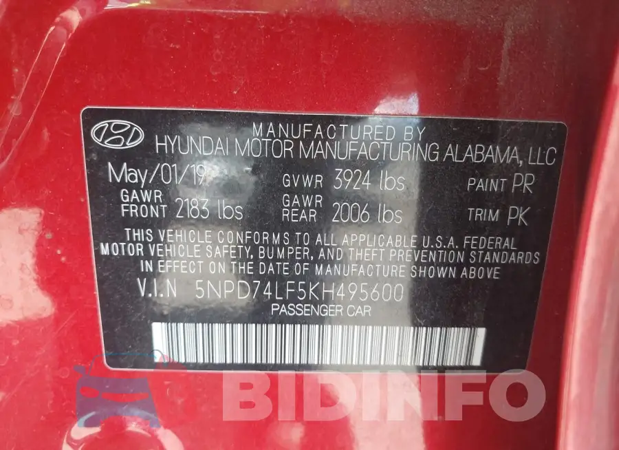 5NPD74LF5KH495600 Photo# 9