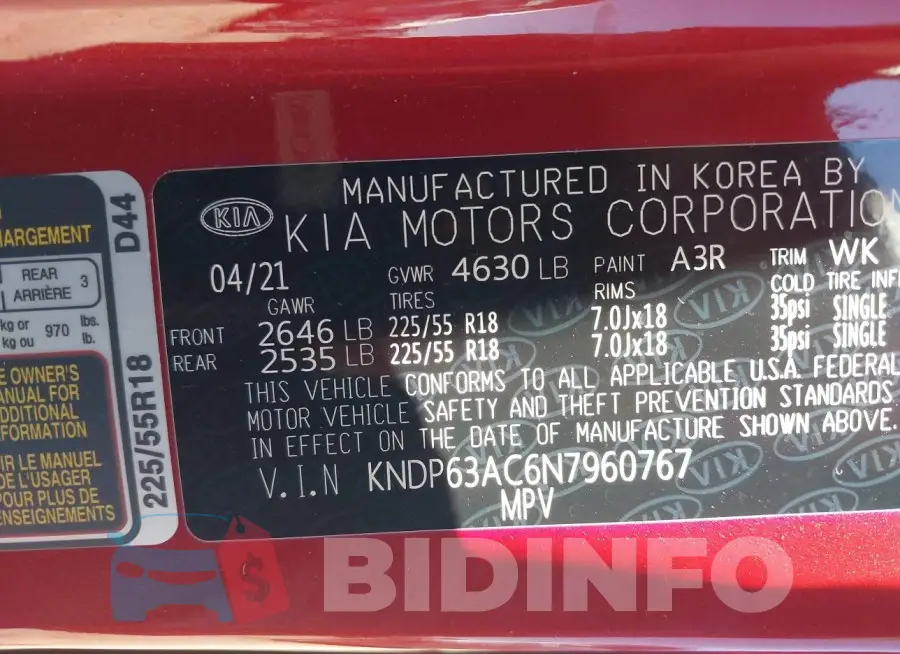 KNDP63AC6N7960767 Photo# 9