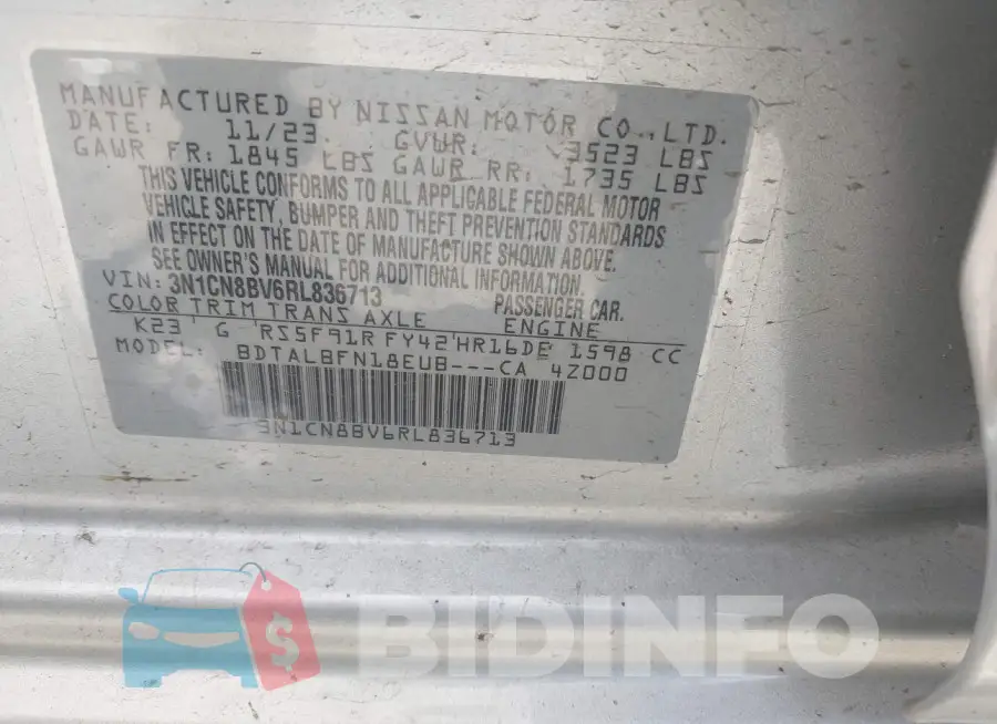 3N1CN8BV6RL836713 Photo# 9