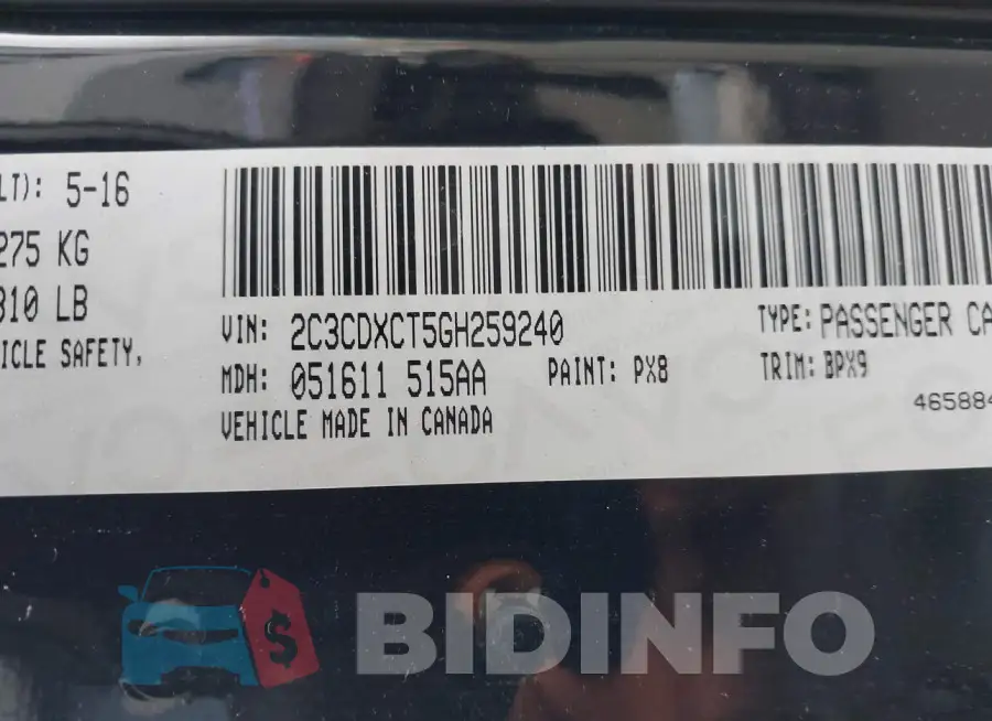 2C3CDXCT5GH259240 Photo# 9