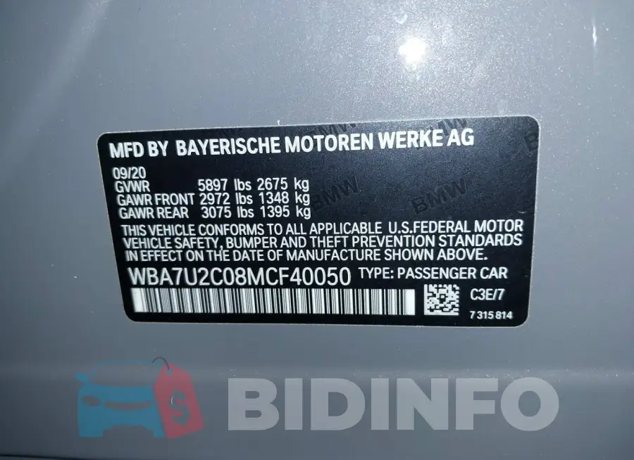 WBA7U2C08MCF40050 Photo# 9