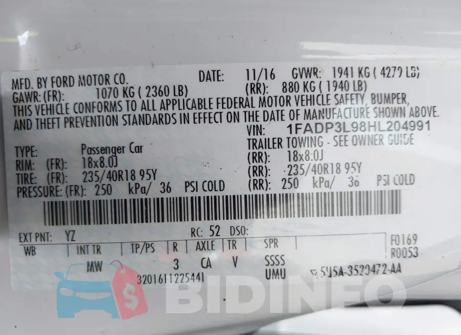 1FADP3L98HL204991 Photo# 9