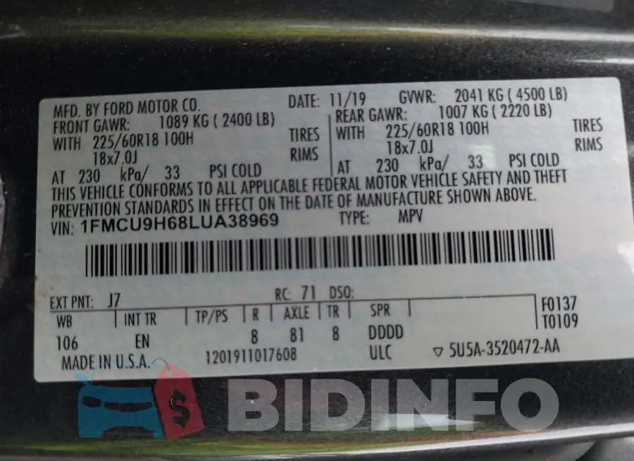 1FMCU9H68LUA38969 Photo# 9