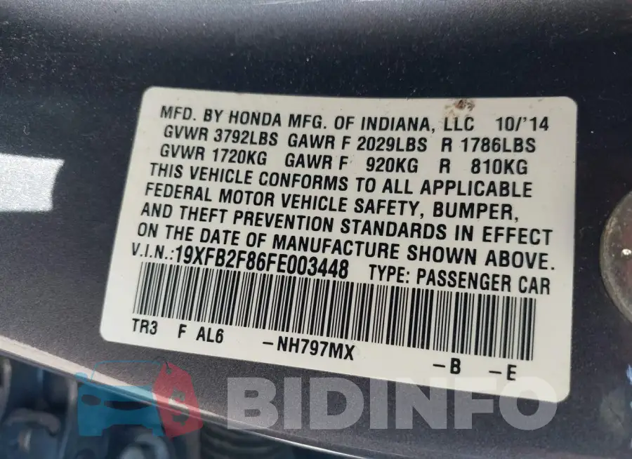 19XFB2F86FE003448 Photo# 9