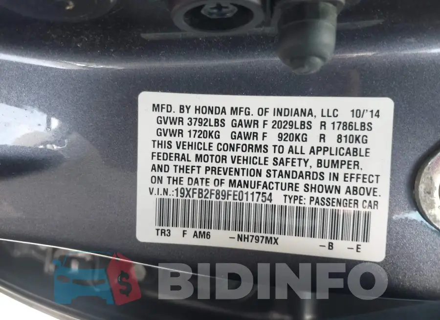 19XFB2F89FE011754 Photo# 9