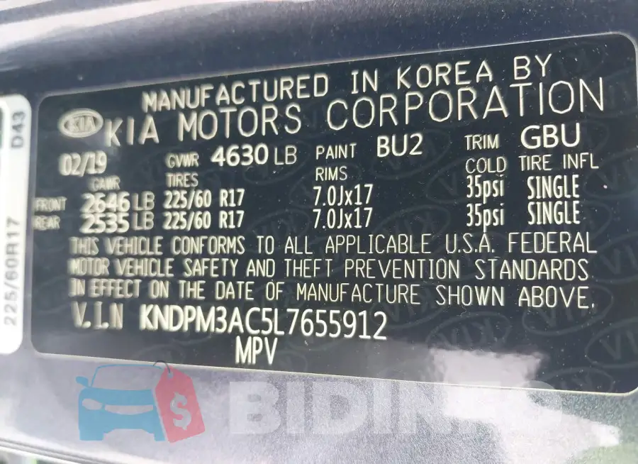 KNDPM3AC5L7655912 Photo# 9