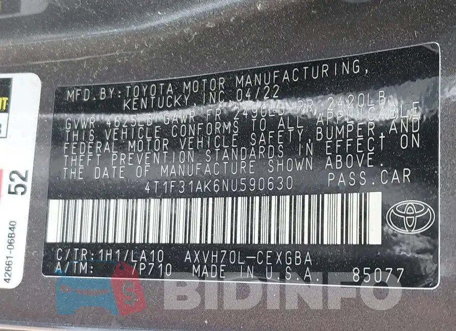 4T1F31AK6NU590630 Photo# 9