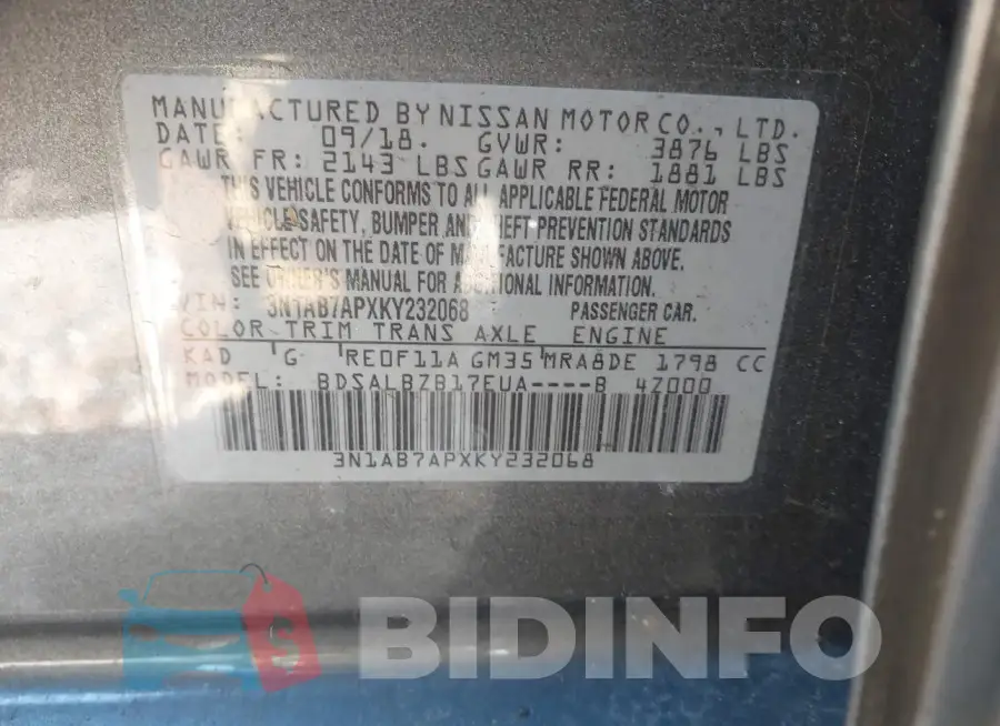 3N1AB7APXKY232068 Photo# 9