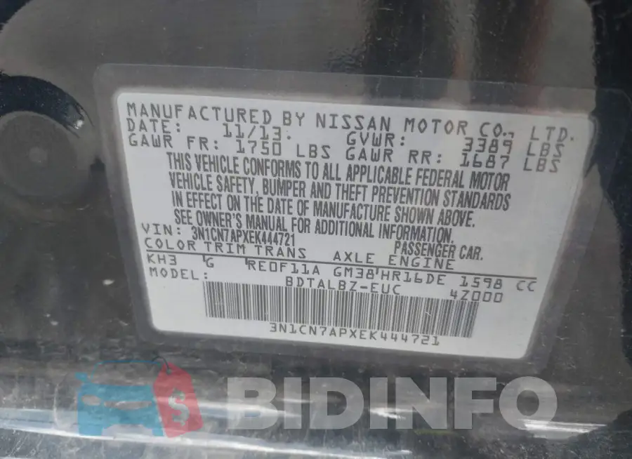 3N1CN7APXEK444721 Photo# 9