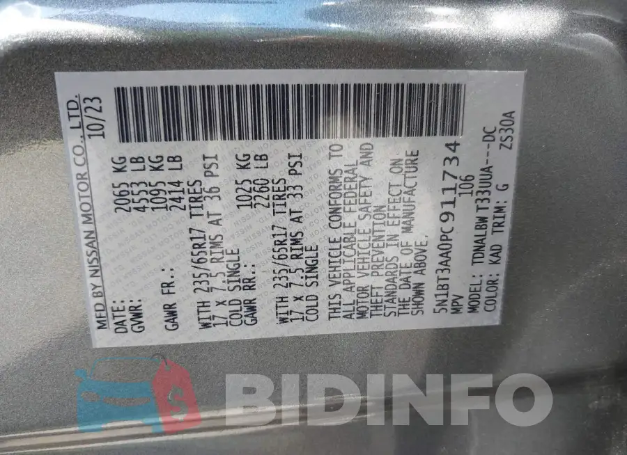 5N1BT3AA0PC911734 Photo# 9