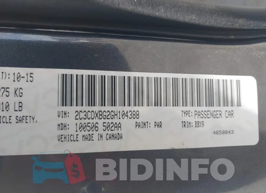 2C3CDXBG2GH104388 Photo# 9