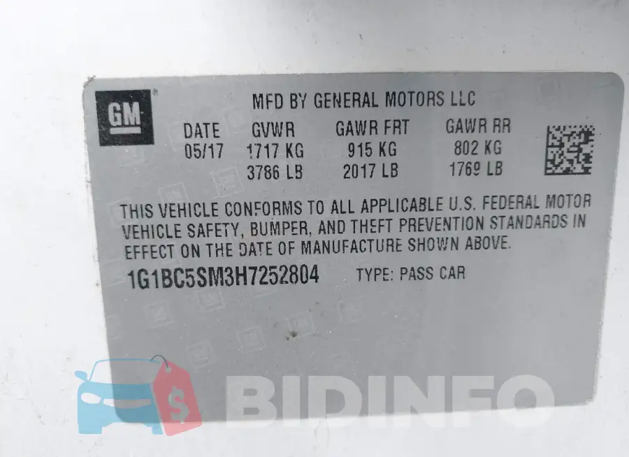 1G1BC5SM3H7252804 Photo# 9