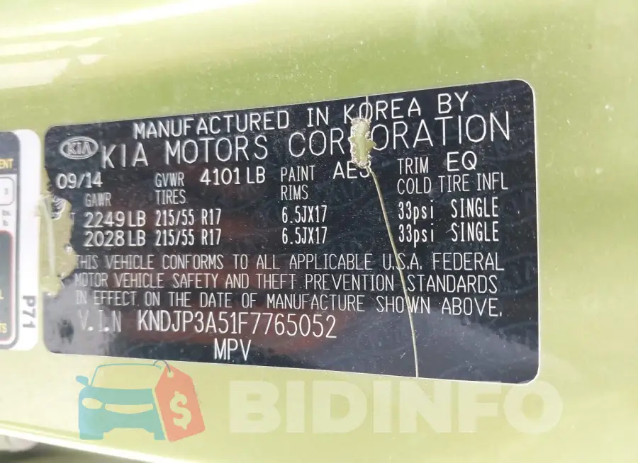 KNDJP3A51F7765052 Photo# 9