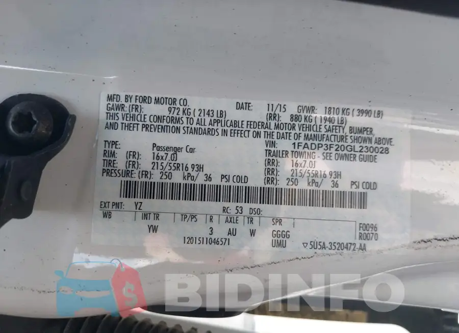 1FADP3F20GL230028 Photo# 9