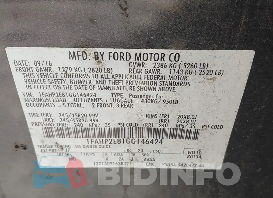 1FAHP2E81GG146424 Photo# 9